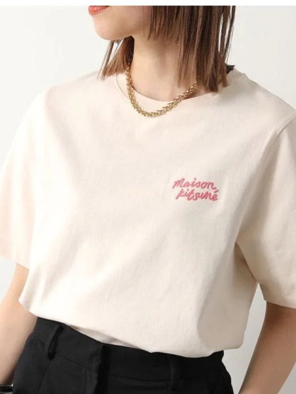 MAISON KATSUNE Pink Script Logo Tee | S | 100% Cotton
